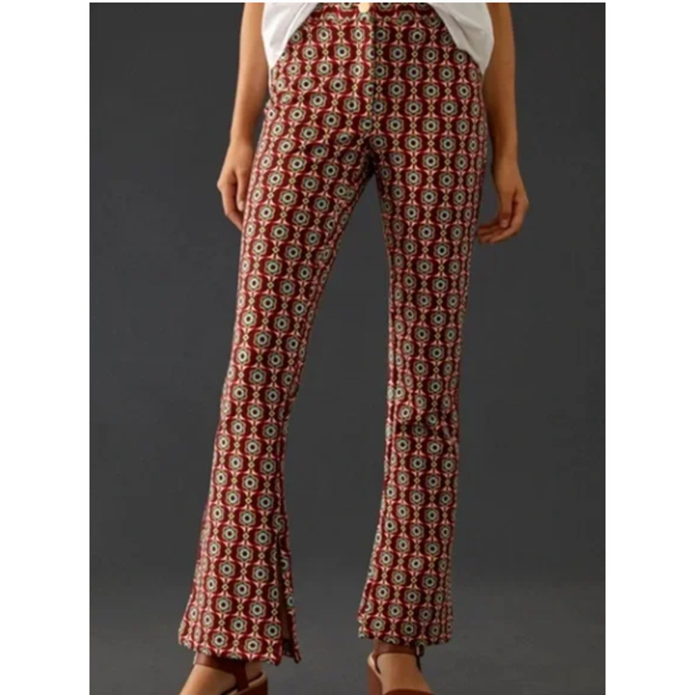 Anthropologie Red Patterned Boot Cut Pants